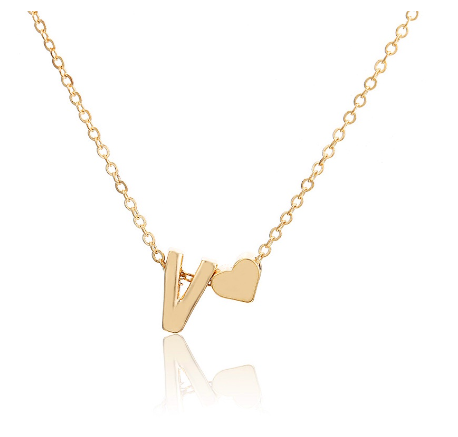 Fashion 26 Letter Pendant Necklace Peach Heart Letter Necklace Clavicle Chain Choker for Men Women Jewelry Gifts V