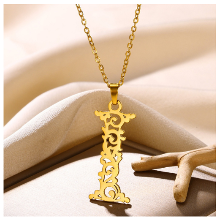 Initial Necklace for Women Men Girls Boys Gothic 18K Gold Plated 26 Letters Pendant Necklace Chain with Extension I