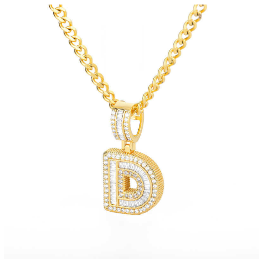 Trend Cubic 2020 Zirconia Letters A-Z Pendant Necklaces Iced Out Rock Candy Style Initial D