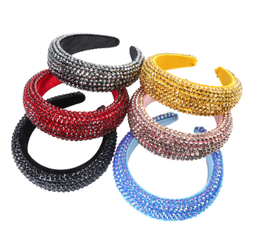Baroque Wide-Brimmed Full Diamond Sponge Padded Headband Fashion Temperament Headband Woman Hair Accessories