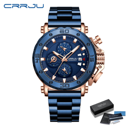 CRRJU Men's Watch Original Brand Multifunction Luminous Fashion Luxury Business Sports Military Analog Quartz Stainless Steel Waterproof Watch 001