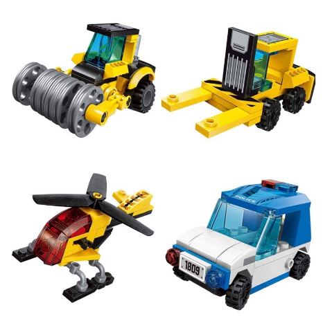 Construction Vehicles Building Blocks(Road Roller (Forklift) Transportation(Helicopter)