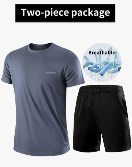 2-Piece Men Sports Suit Quick-Drying Breathable T-Shirt Fashion Casual Shorts With Pockets And Drawstring Lightweight Moisture Wicking Running Basketball Football Gym Top Men Shorts Set Workout Sets