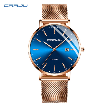 CRRJU Women's Watch Original Brand Multifunction Dial Casual Sports Analog Quartz Stainless Steel Waterproof 2161 X ROSE BLUE ROSE