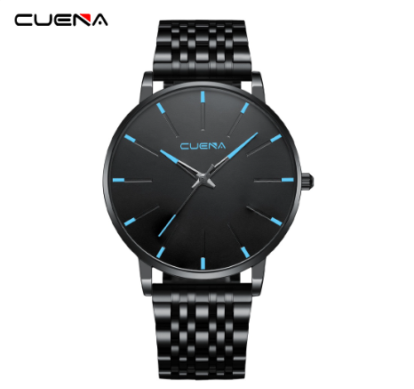 CUENA Men's Watch Simple Design Fashion Business Analog Quartz Stainless Steel Waterproof 6029 BLACK BLUE