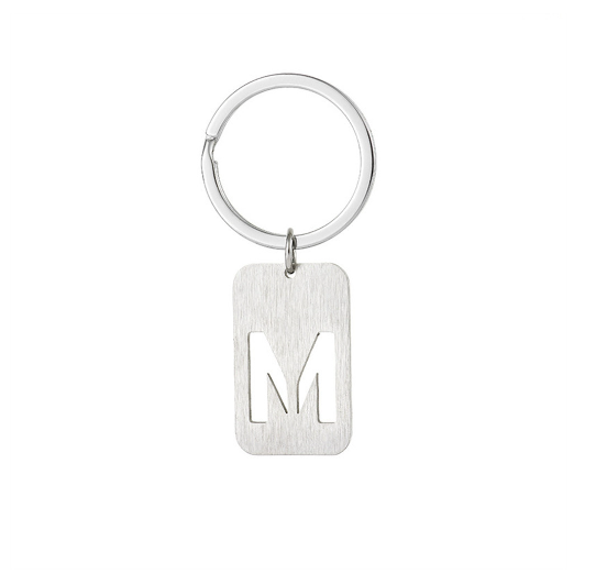 1Pcs Simple Stainless Steel 26 Letter Keychains Fashion Sliver Color Initials Keyrings Handbag Charms Ornaments Souvenir Gifts M