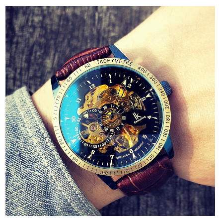 Men Watch Ik Colouring Top Brand Automatic Mechanical Skeleton Sport Watches Fashion Waterproof Discolored glass Stainless Steel Strap Watch 3