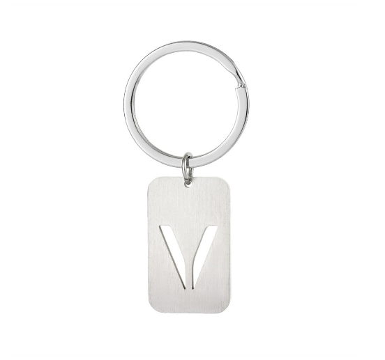 1Pcs Simple Stainless Steel 26 Letter Keychains Fashion Sliver Color Initials Keyrings Handbag Charms Ornaments Souvenir Gifts V