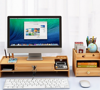 Wood Computer Monitor Stand Raiser Black with Storage Shelf and PC Screen TV Riser for Home Office