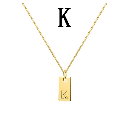 Fashion Gold 26 English Letter Square Pendant Necklace Unisex Jewelry Gift K