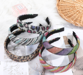 Fashion Retro Full Diamond Headband Leopard Stripes Printing Hair Band Woman Hair Accessories