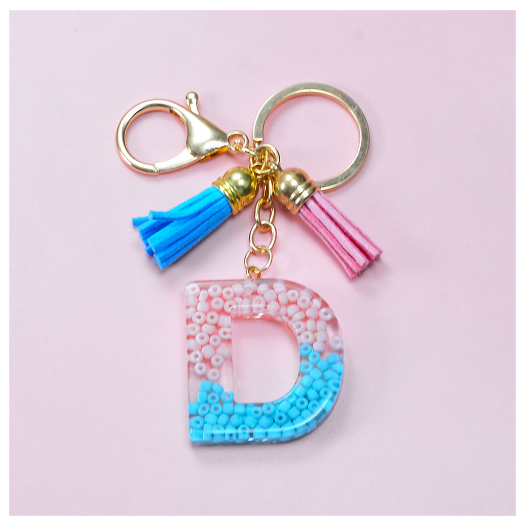 A-Z 26 Letter Silicone Beads Filling Keychain Candy Color Name Initial Resin Keyring DIY Accessories Women Bag Ornaments D
