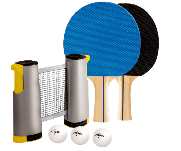 STIGA All-in-One Retractable Ping Pong Net Set - Includes 2 Ping Pong Paddles - 3 1-Star Balls | Mesh Storage Bag - Fits up to 72” Wide & 1.75” Thick Table - Clamp & Play on Any Surface