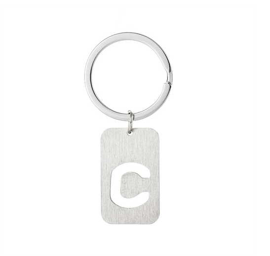 1Pcs Simple Stainless Steel 26 Letter Keychains Fashion Sliver Color Initials Keyrings Handbag Charms Ornaments Souvenir Gifts C