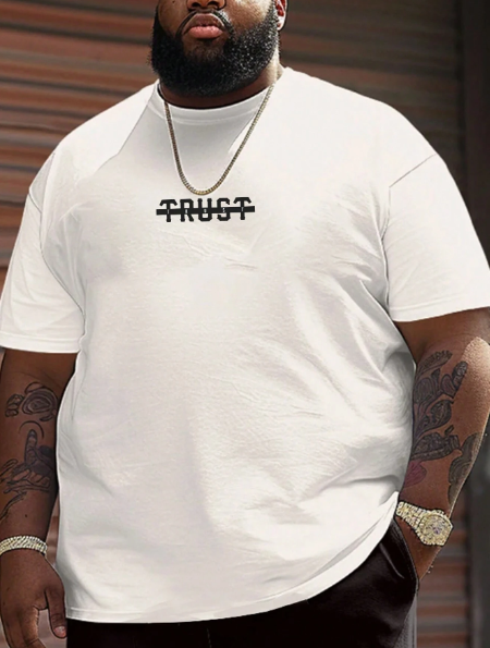 Men's Printed Round Neck Short Sleeve Oversized T-Shirt, Summer