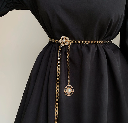 Women's Belt Alloy Camellia Waist Chain Decorative Dress Accessories