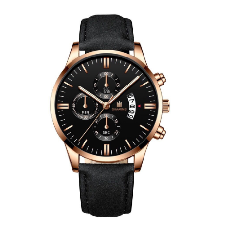 SHAARMS Men Business Leather Strap Quartz Wrist Watch with Date Calendar M8