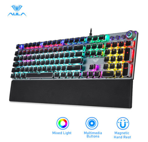 AULA F2088pk Punk Gaming Mechanical Keyboard Full Keys Anti-Ghosting Marco Programming Metal Panel Wired Led Backlit Keyboard for PC Gamer