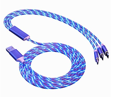 Zeus 3 in 1 Flowing Charging Cable, Fast Charger Cord LED Safer Smart Power 3.9FT Flexible Charging