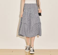 Lovito Women Asymmetrical Elastic Waisted Skirt L61AD142 Black and White