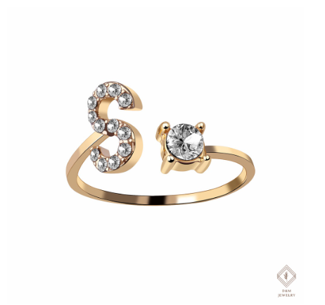 26 Letter Rings Cubic 14K Gold Promise Ring Diamond Ring Wedding 925 Silver Ring Adjustable Size S