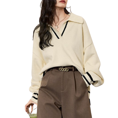 Lovito Women Colorblock Sweater LNA29376 (Apricot)