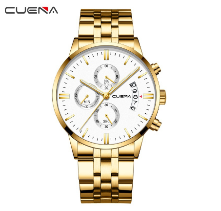 CUENA Men's Watch Original Brand Multifunctional Fashion Casual Automatic Date Dial Waterproof in Full Steel 6801 M8