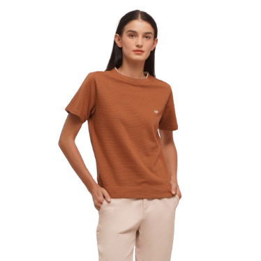 Memo Double Neck Rib T-Shirt For Women (Camel)