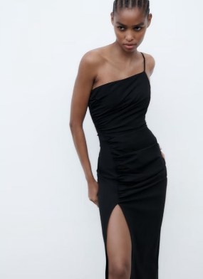 Sexy Pleated Asymmetric Strap Dress