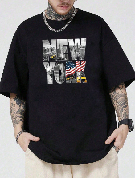 Men's Simple Print Round Neck Short Sleeve T-Shirt