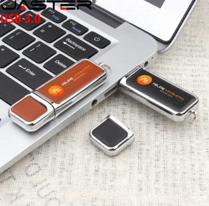 High Speed Leather USB 3.0 Flash Drive 128GB Free Custom Printed Logo Pen Drive Memory Flash Stick Creative Birthday Gift Box
