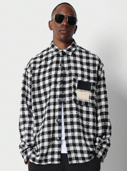 SUMWON Oversized Fit Knit Checkboard Shirt With Label Patch