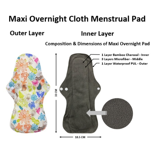 Maxi Overnight Organic Bamboo Charcoal Waterproof Washable Reusable Napkin Heavy Flow Menstrual Pads MP4