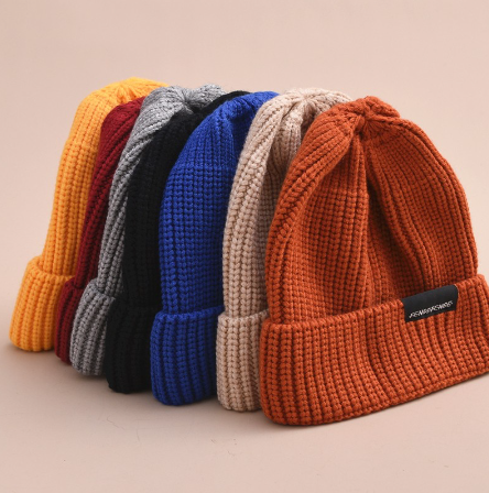 Knitted Beanie Hat Plain And Simple Bonnet Korean Style Embroidery Cap Woolen Thick Bonet