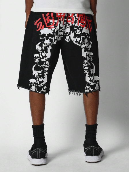 SUMWON Raw Hem Denim Short With Graphic