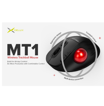 Delux Mt1 Wireless Ergonomic Vertical Removable Trackball Mouse, Rechargeable Bluetooth 2.4G Mice Not Silent Model For Pc