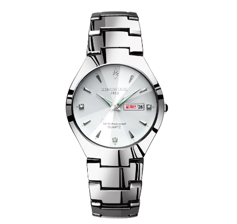 New automatic quartz watch non mechanical tungsten steel strip lovers watch luminous double movement calendar male Watch 001