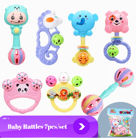 7Pcs/Set Baby Rattle Toy Newborn Baby Toys Rattle Lovely Sets Sensory For Babies Early Development