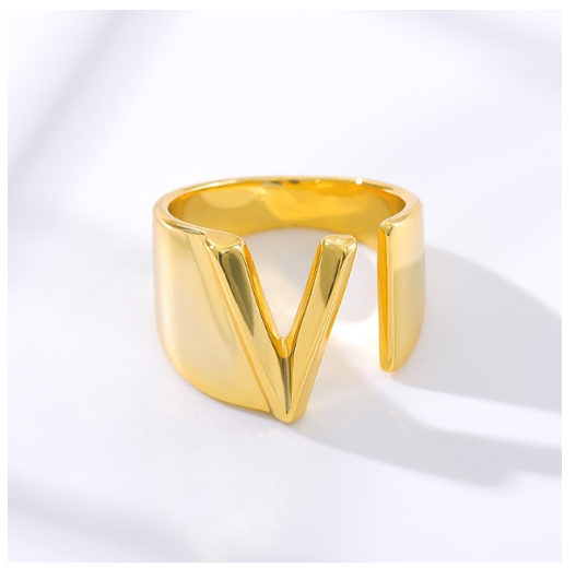 Maxzone Fashion Adjustable Open Gold Initial Rings For Women Stainless Steel A-Z Letter Ring Ladies Meaningful Wedding Jewelry Gift V
