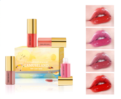 LAMUSELAND Gold Coast Series 12Pcs Set Velvet Moisture Lip Gloss Travel Set