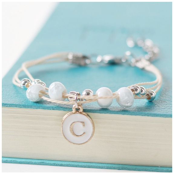 Ceramic beads 26 initials elastic beaded bracelet fashion men and women leisure bracelet lovers bracelet C