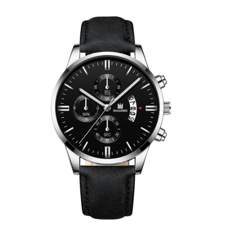 SHAARMS Men Business Leather Strap Quartz Wrist Watch with Date Calendar M9