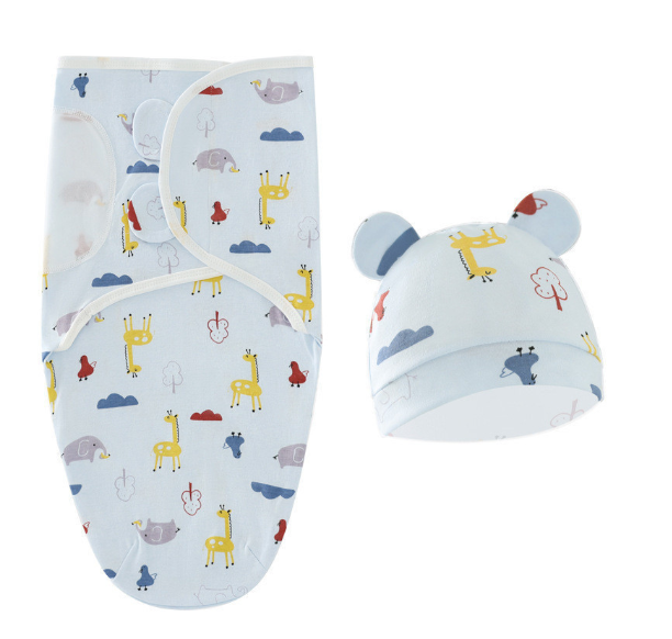 Cotton Newborn Sleeping Bag Baby Swaddle Blanket Pack Hat Adjustable Baby Set Newborn Sleeping Bag Plain Blanket D6
