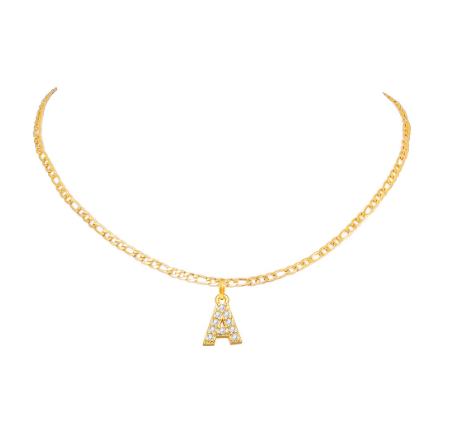 Vnox 14 Yellow Gold Plated Cubic Zirconia Initial Necklace Letter Necklaces for Women 20inch Chain A