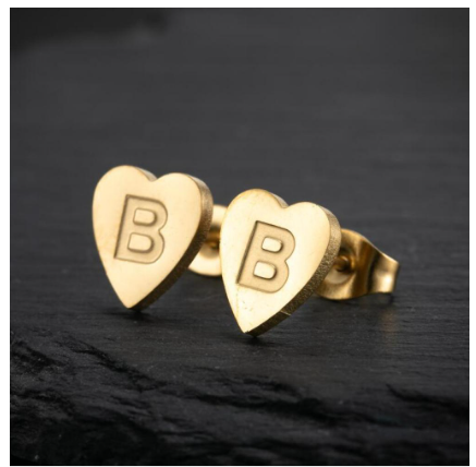 Stainless Steel Cute Small Tiny Heart Initial English Letter Stud Earrings For Women Gold Color Alphabet Jewelry Birthday Gift B