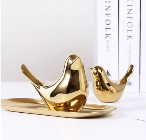 Golden Bird Decoration Ornaments Modern Ceramic Bird Statues Animal Sculpture Home Decoration Crafts