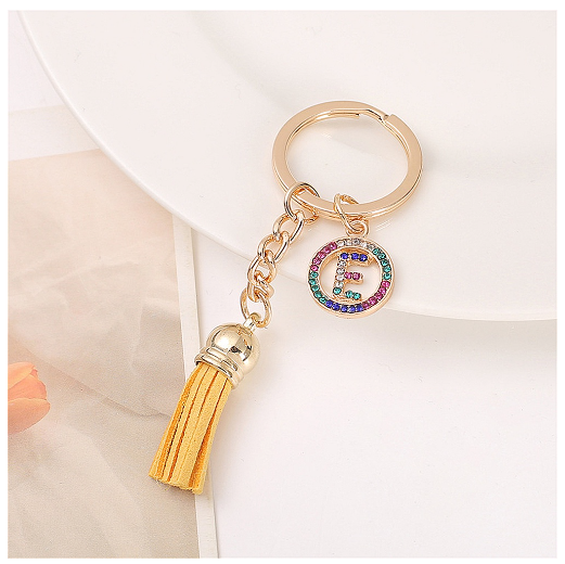 Mini Colorful Rhinestone A-Z Letter Keychains Trendy Tassel 26 Initials Metal Keyring Bag Charms Pendant Key Holder Accessories E