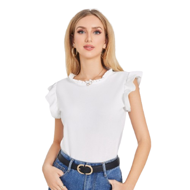 Lovito Women Casual Plain Frill Ruffle Blouse LBE04005 (White)