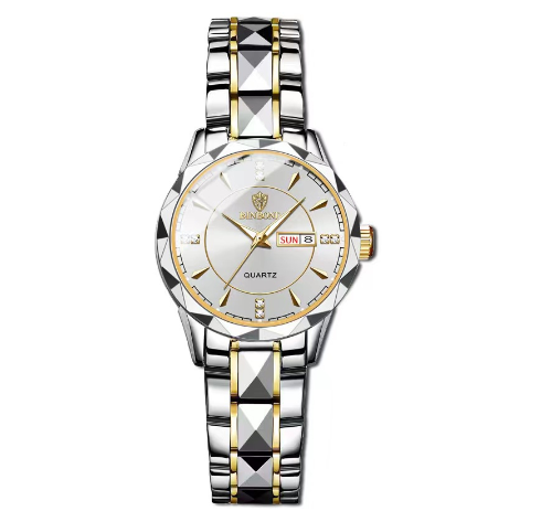 Binbond Fashion Luxury Stainless Steel Waterproof Men Unique Business Watch Dual Calendar Gold Luminous Quartz Wrist Watch F006
