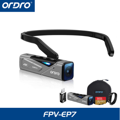 ORDRO FPV-EP7 4K 60fps 20MP Ultra HD Head Wearable Action Camera Gimbal Stabilizer Pocket Size Video Camera Ideal for Vlogging Portable